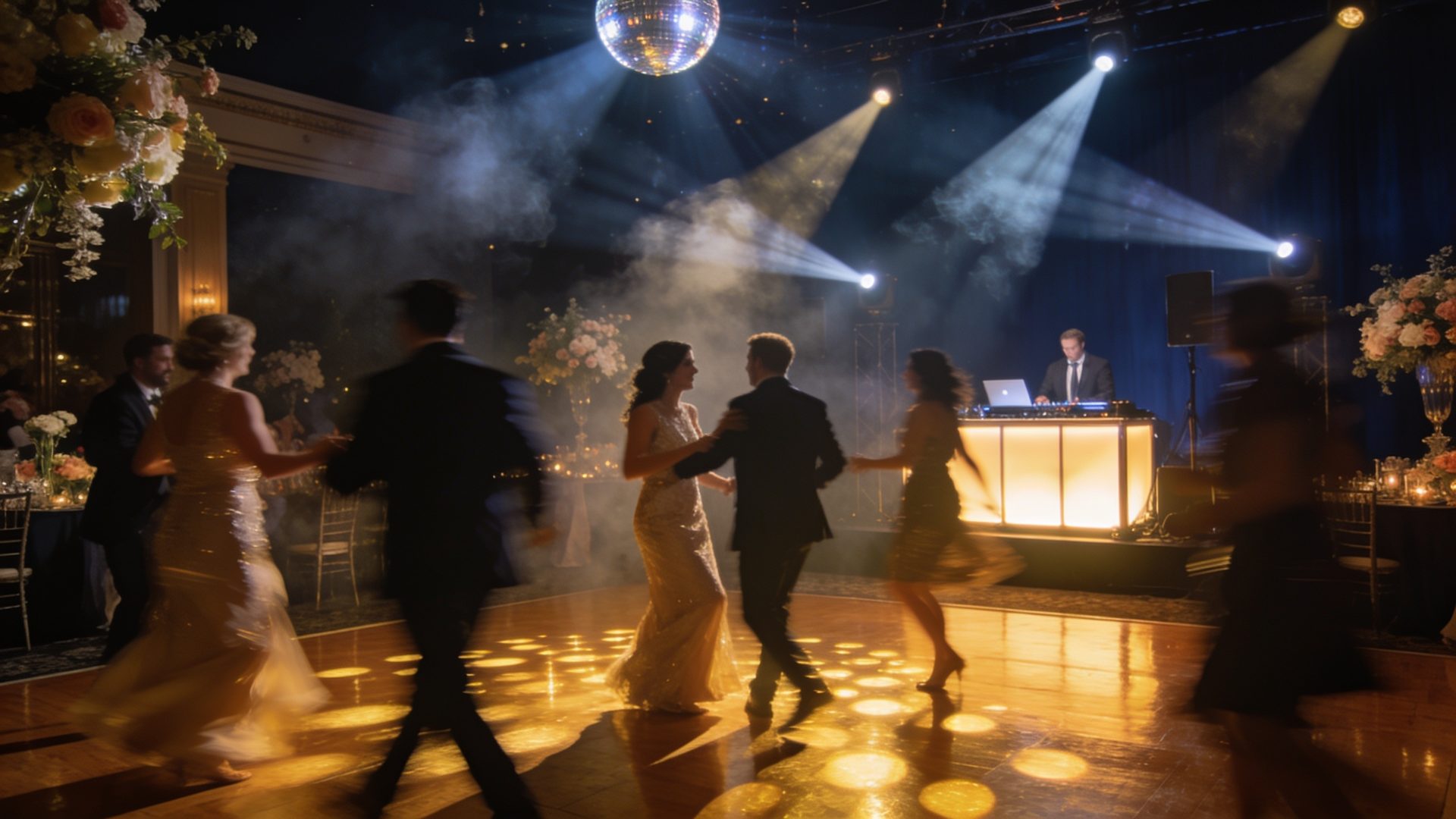 Pista de baile de boda con iluminación de discoteca